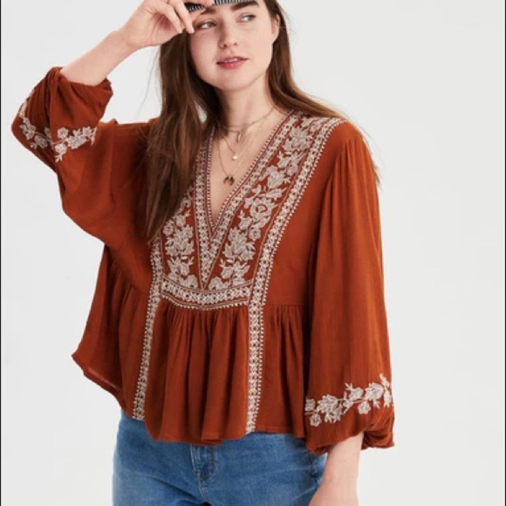 AEO long sleeve embroidered top